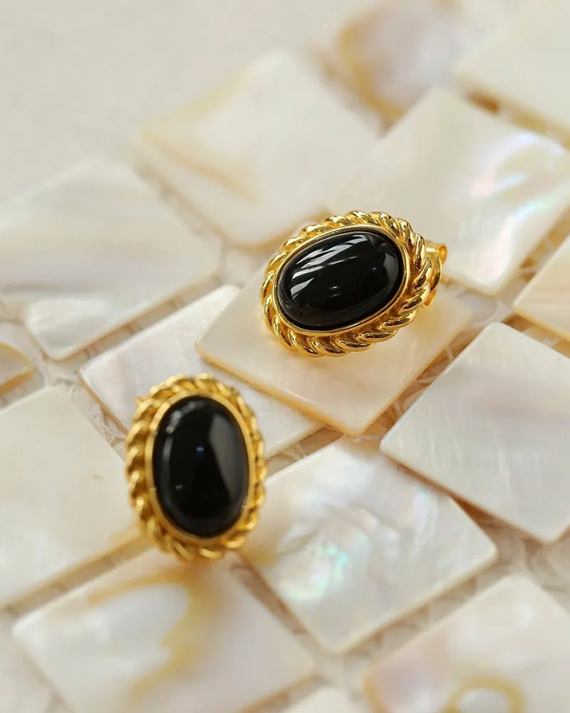 Black Agate White Mother of Pearls Earrings