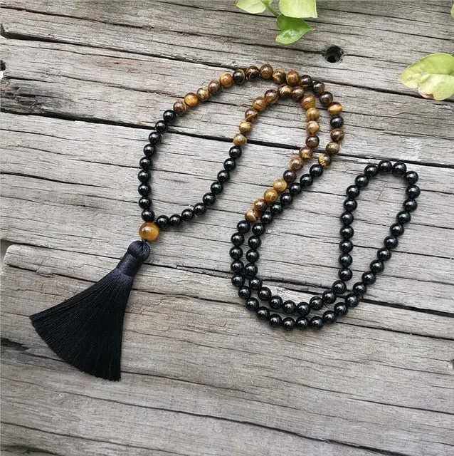 Black Onyx & Tigers Eye Bracelet/Necklace/Mala Set