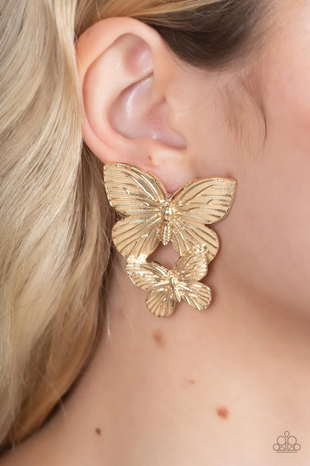 Blushing Butterflies Gold Earrings - Paparazzi Accessories