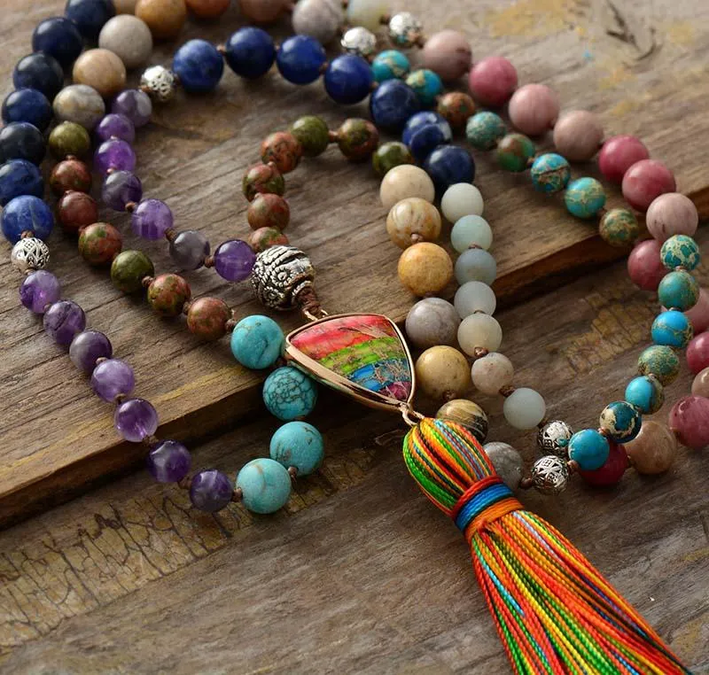 Boho Colourful Natural Stone Necklace with Tassels