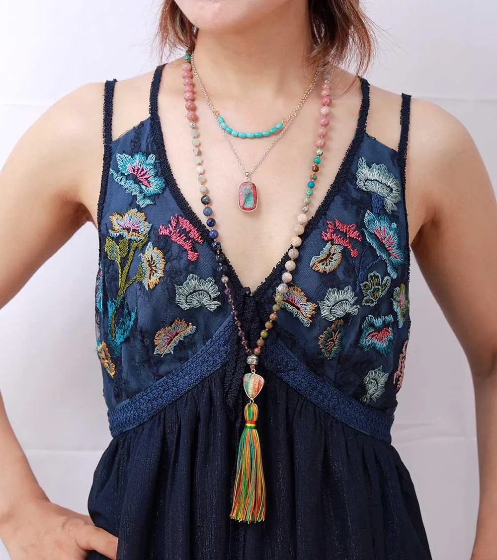 Boho Colourful Natural Stone Necklace with Tassels