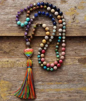 Boho Colourful Natural Stone Necklace with Tassels