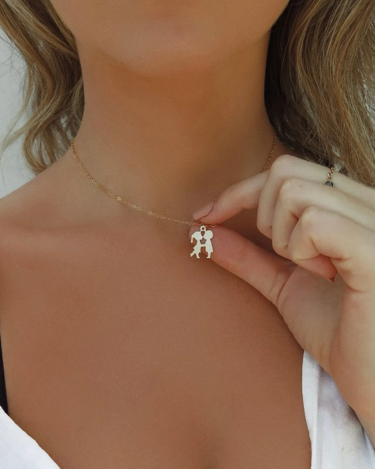 Boy Kisses Girl Necklace  - 14k Yellow Gold Fill