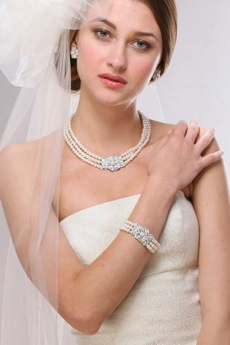 Brides pearl necklace earrings bracelet three-piece set versatile temperament wedding dress