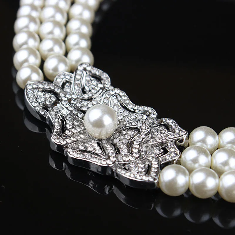 Brides pearl necklace earrings bracelet three-piece set versatile temperament wedding dress