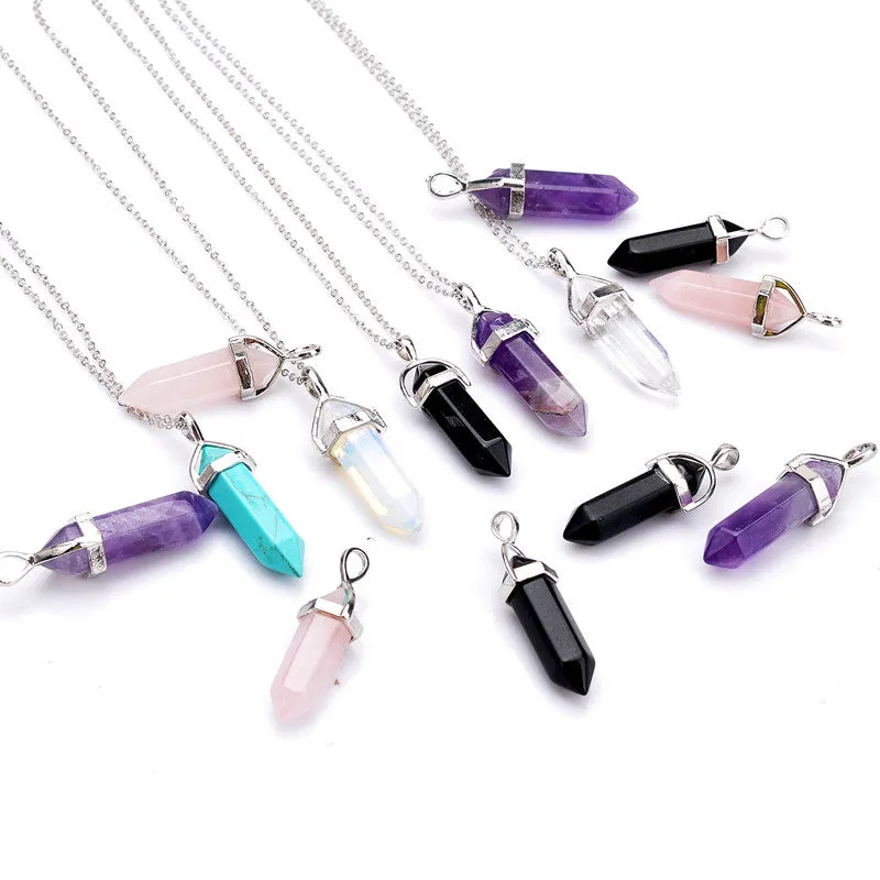 Bullet Shape Natural Stone Real Amethyst Necklaces Turquoise Crystal Stone Quartz Pendants Necklaces For Female