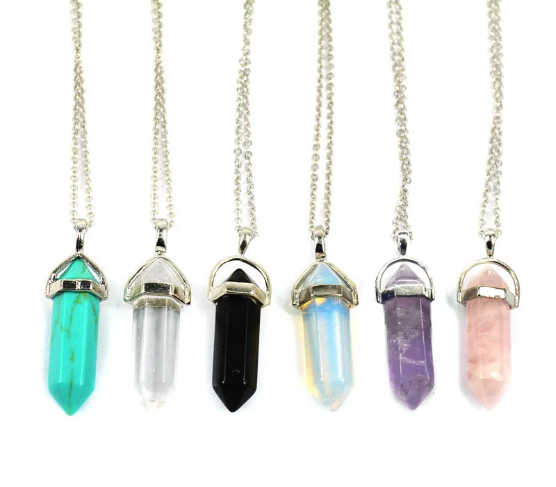 Bullet Shape Natural Stone Real Amethyst Necklaces Turquoise Crystal Stone Quartz Pendants Necklaces For Female