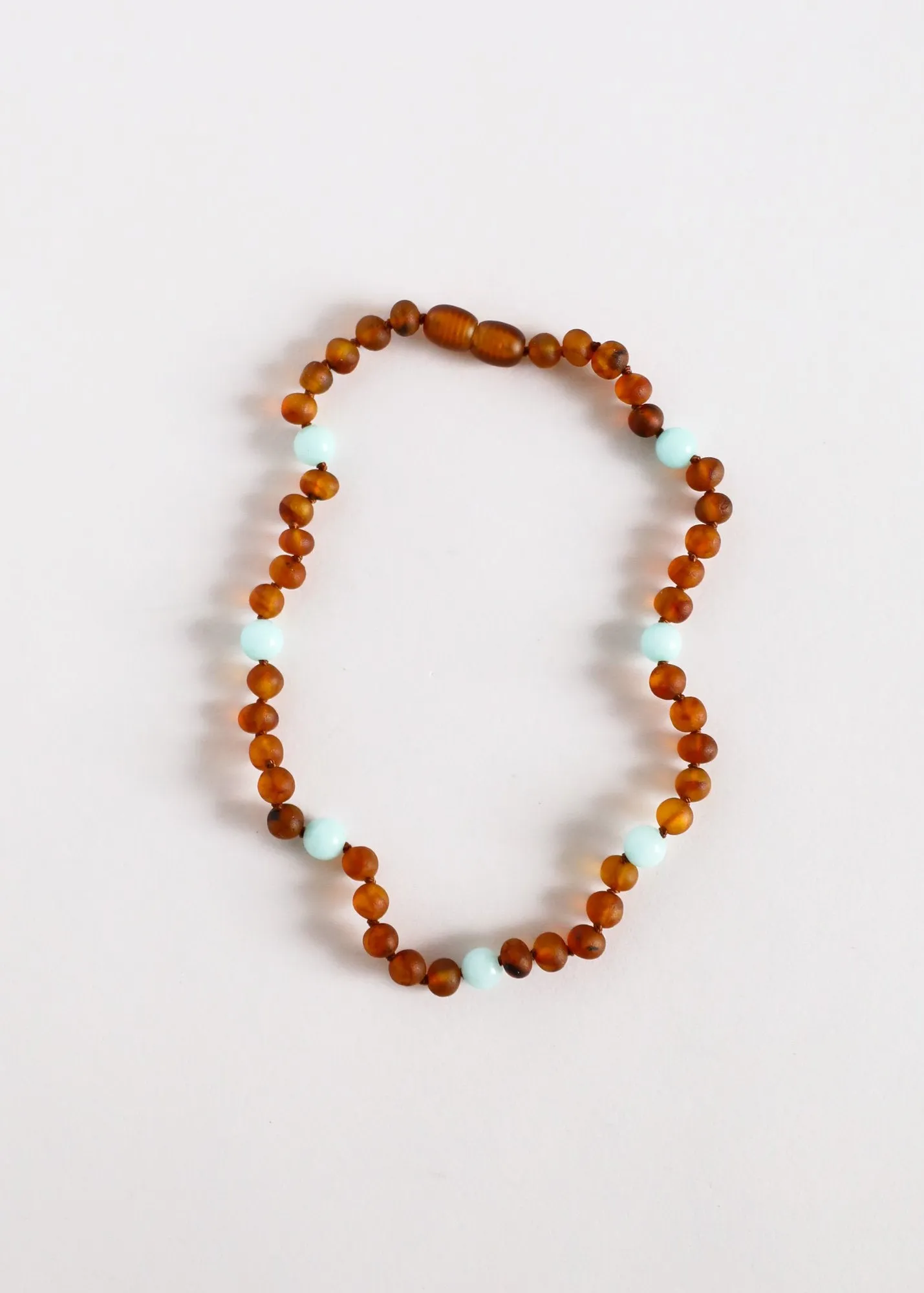 Canyon Leaf Raw Cognac Amber   Amazonite Halo Necklace