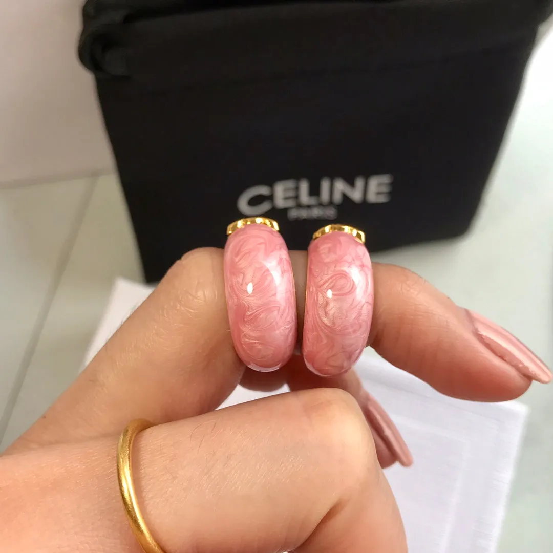 Celine Light Luxury Retro Pink Middle Age Earrings EHA86