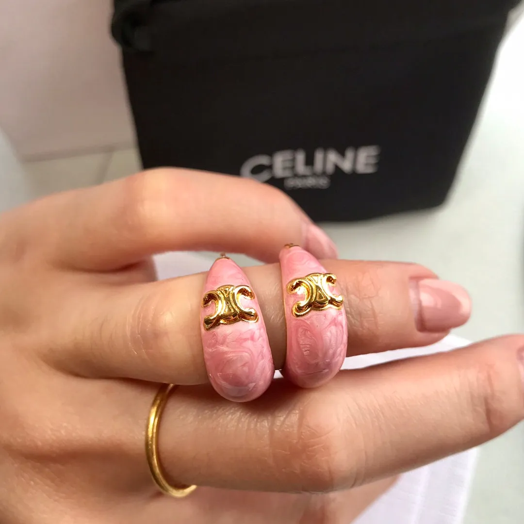 Celine Light Luxury Retro Pink Middle Age Earrings EHA86