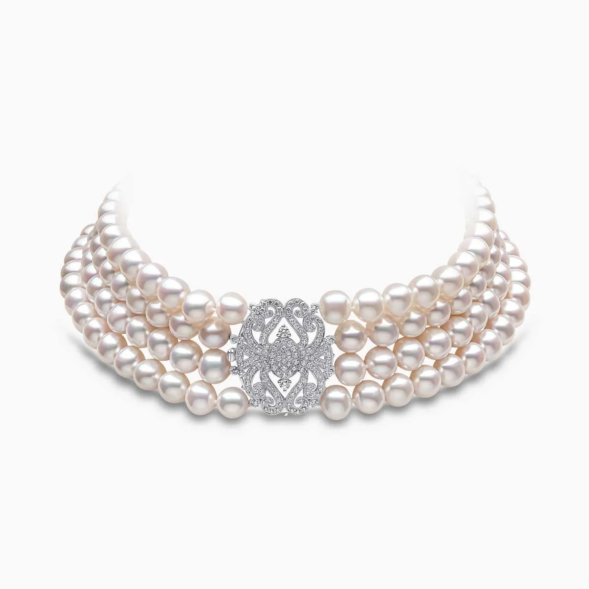 Classic 18K White Gold Pearl and Diamond Clasp Choker