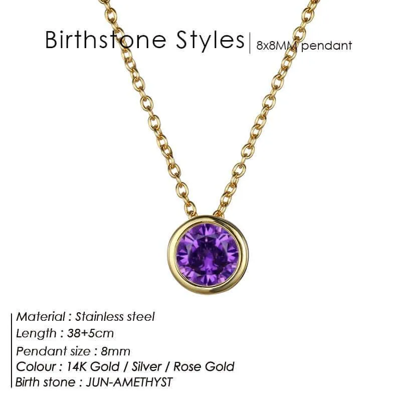 Classic Stainless Steel Birthstone Necklace