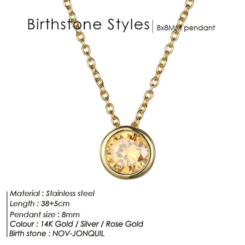 Classic Stainless Steel Birthstone Necklace