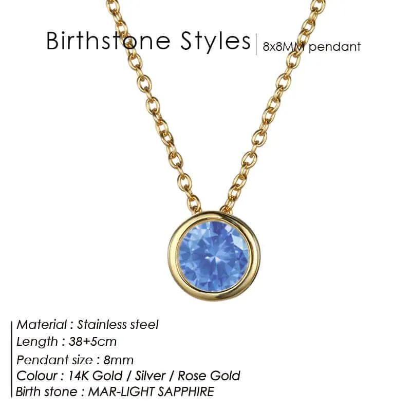 Classic Stainless Steel Birthstone Necklace