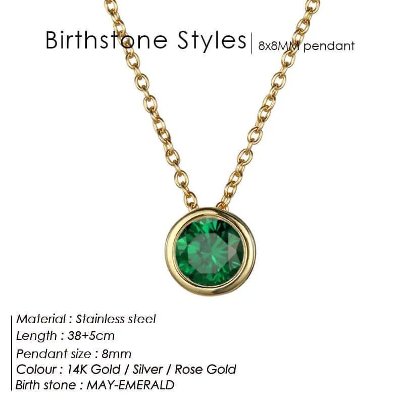 Classic Stainless Steel Birthstone Necklace