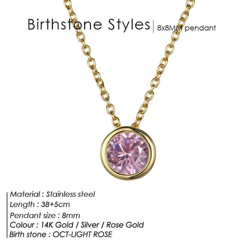 Classic Stainless Steel Birthstone Necklace