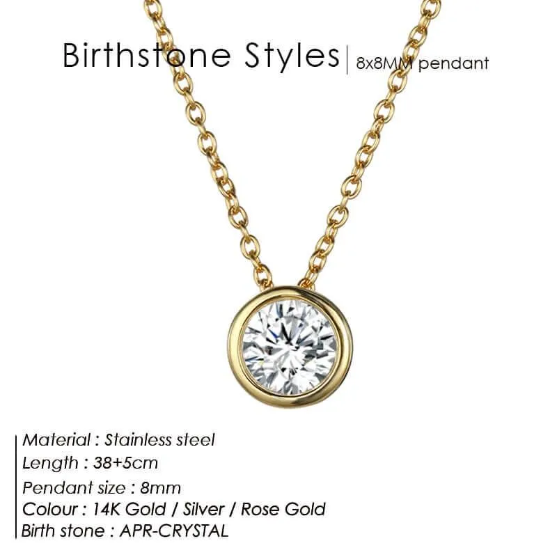 Classic Stainless Steel Birthstone Necklace