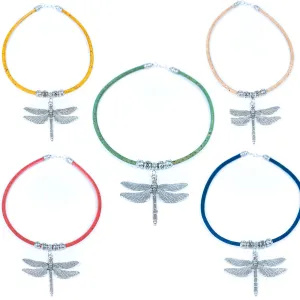 Colorful cork wire and alloy dragonfly accessories handmade fashion necklace for women N-315-MIX-5