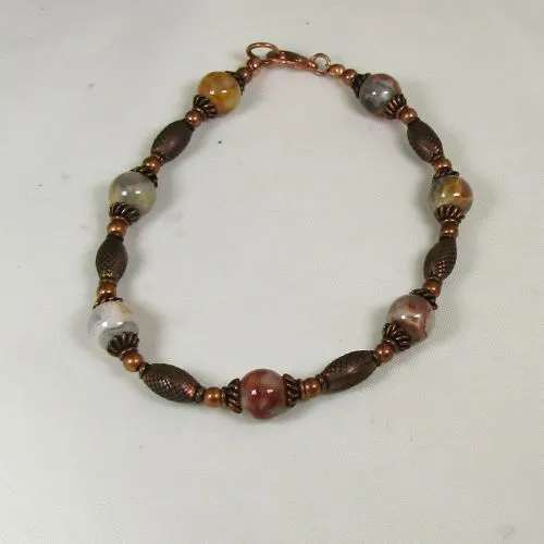 Copper and Agate Gemstone Man's Bracelet