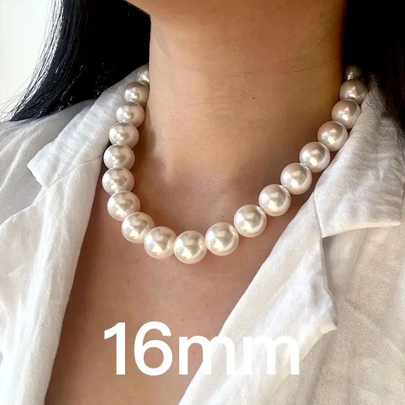 Copper-plated 14k Gold Accessories Stylish 2mm-16mm Imitation Pearl Necklace - classic temperamental wedding jewelry - Ideal Gift for Women