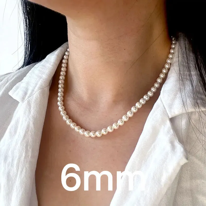 Copper-plated 14k Gold Accessories Stylish 2mm-16mm Imitation Pearl Necklace - classic temperamental wedding jewelry - Ideal Gift for Women