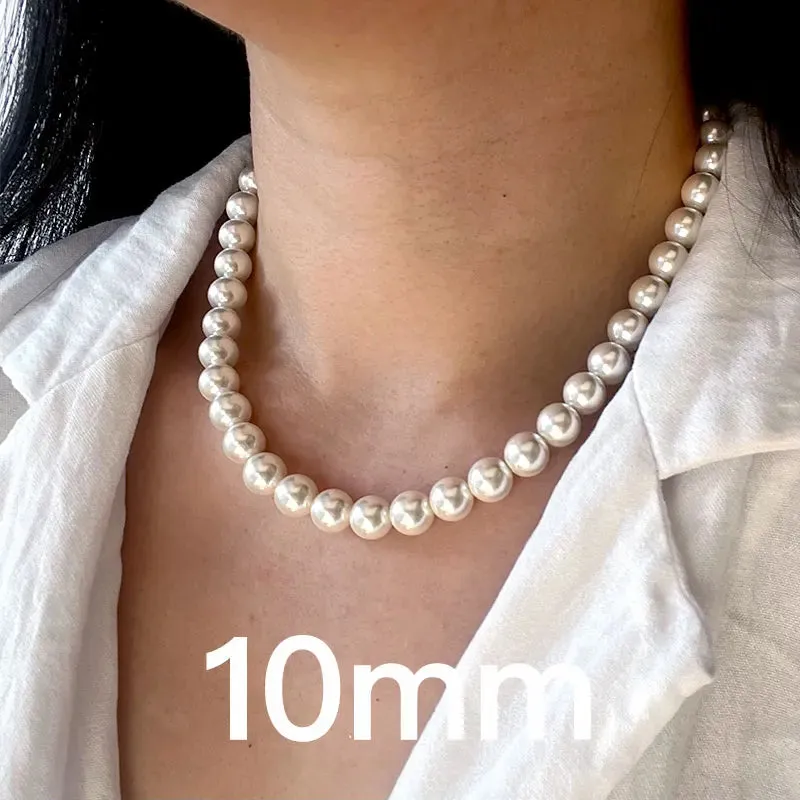 Copper-plated 14k Gold Accessories Stylish 2mm-16mm Imitation Pearl Necklace - classic temperamental wedding jewelry - Ideal Gift for Women