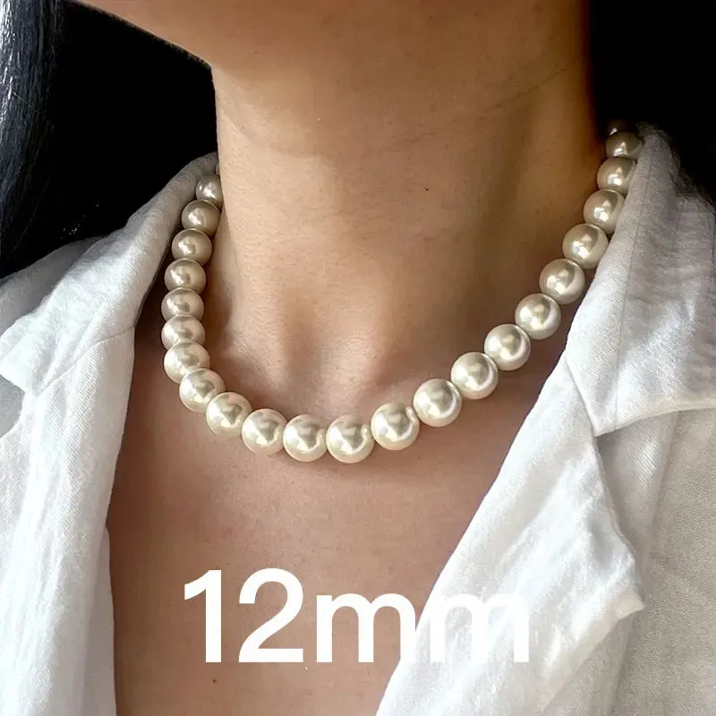 Copper-plated 14k Gold Accessories Stylish 2mm-16mm Imitation Pearl Necklace - classic temperamental wedding jewelry - Ideal Gift for Women