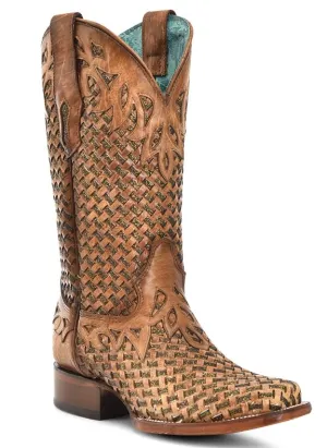 Corral Ladies Sand Glitter Woven & Overlay Square Toe