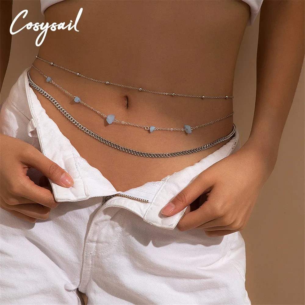 Cosysail 2Pcs/Set Simple Bead Waist Chain Punk Natural stone Thick Chain Belly Chain Beach Summer Holiday Gift