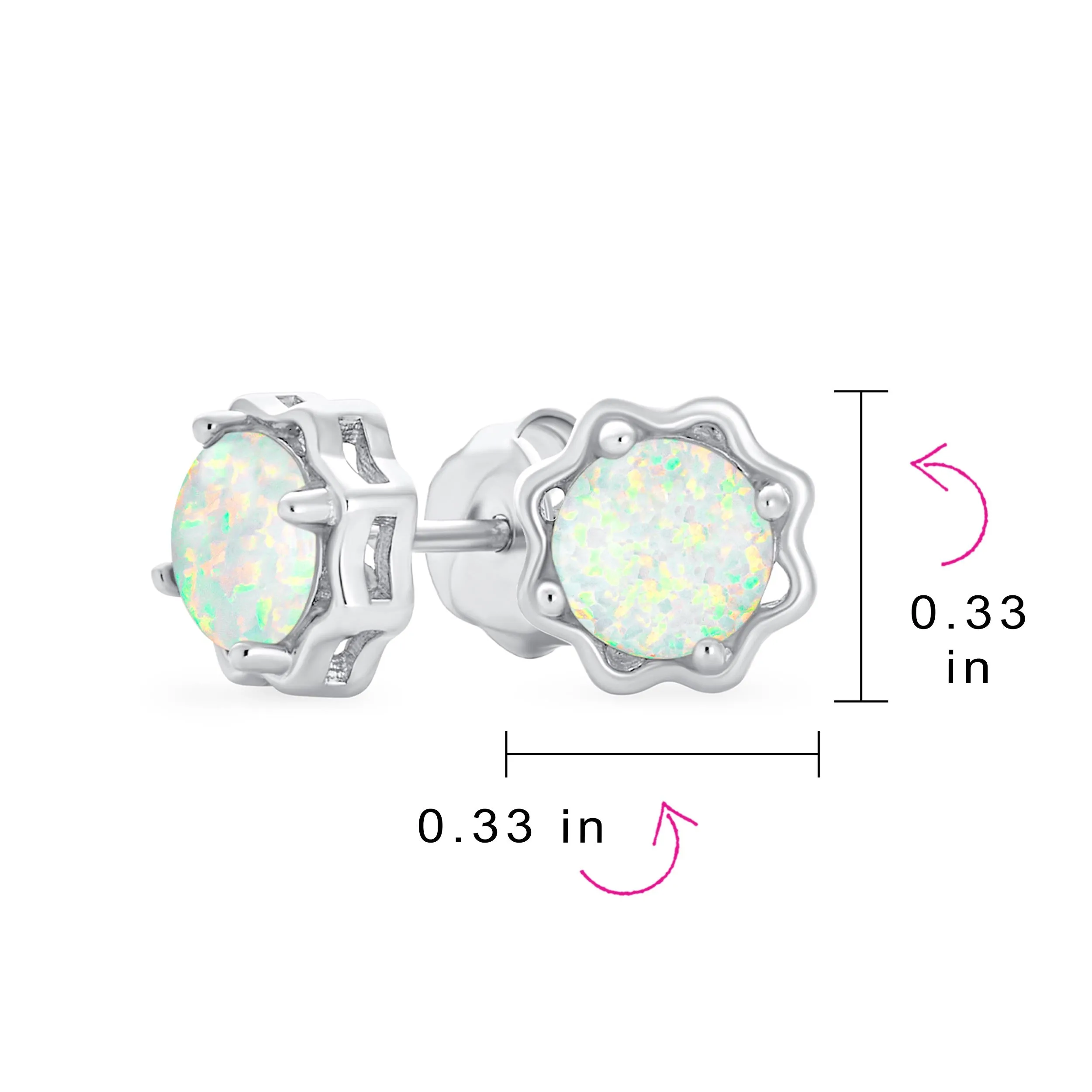 Created White Opal Stud Earrings, 1.5 CTW, Sterling Silver, October Birthstone