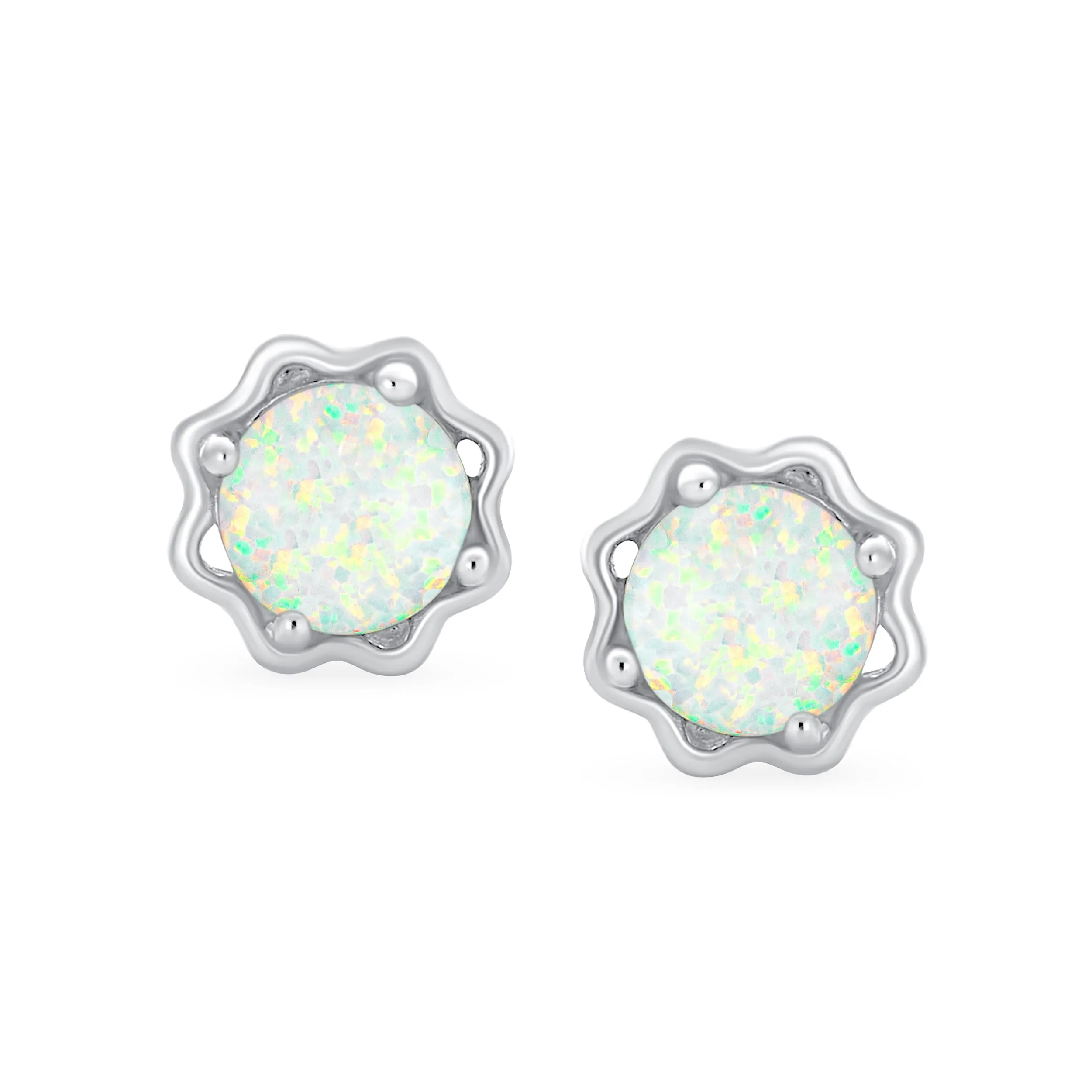 Created White Opal Stud Earrings, 1.5 CTW, Sterling Silver, October Birthstone