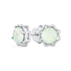 Created White Opal Stud Earrings, 1.5 CTW, Sterling Silver, October Birthstone