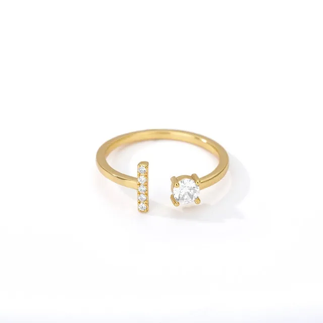 Crystal Open Adjustable 26 Initial Letter Ring