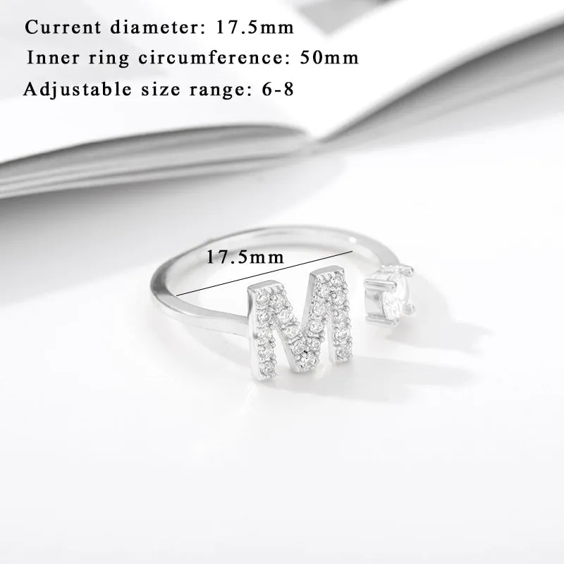 Crystal Open Adjustable 26 Initial Letter Ring