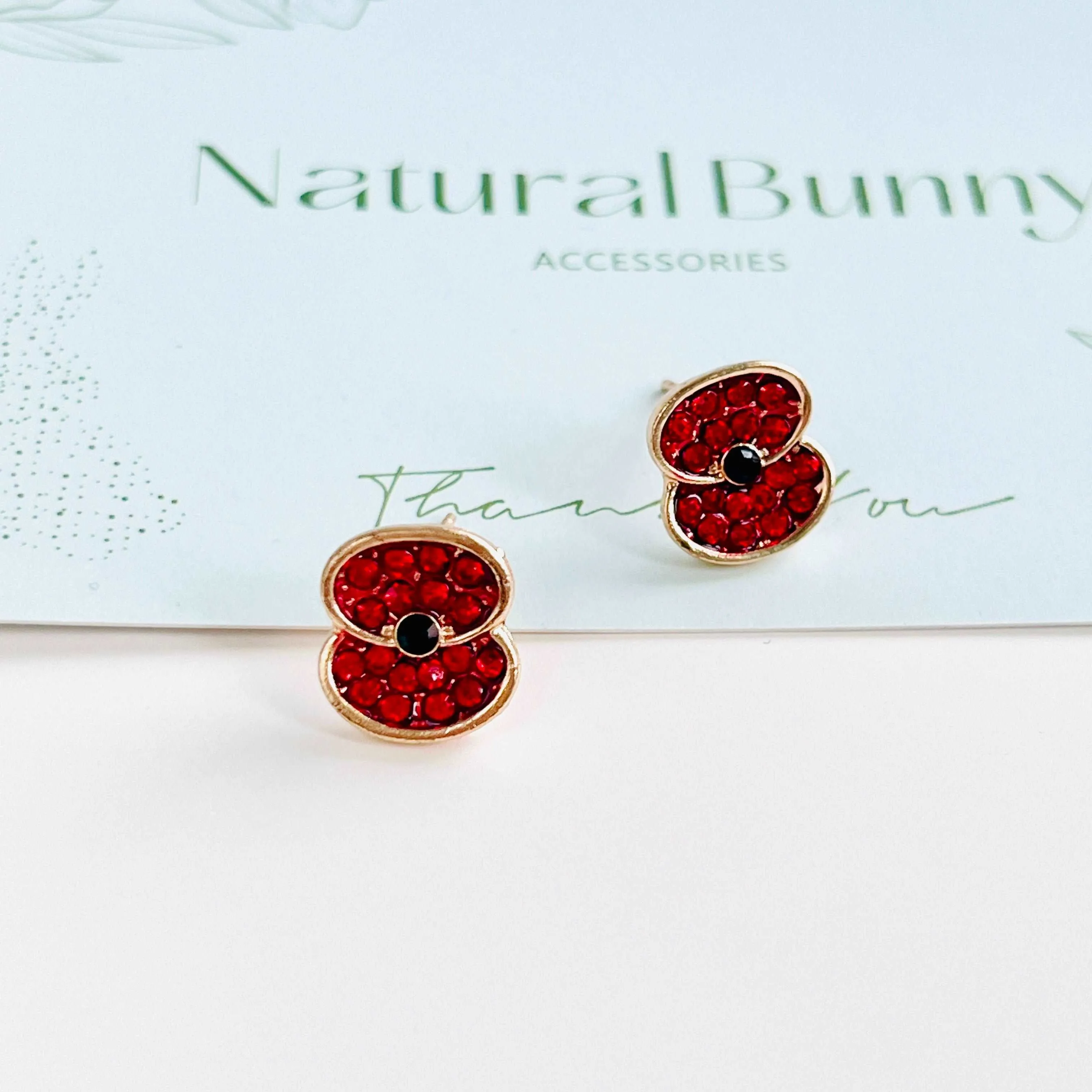 Crystal Red Poppy Stud Earrings