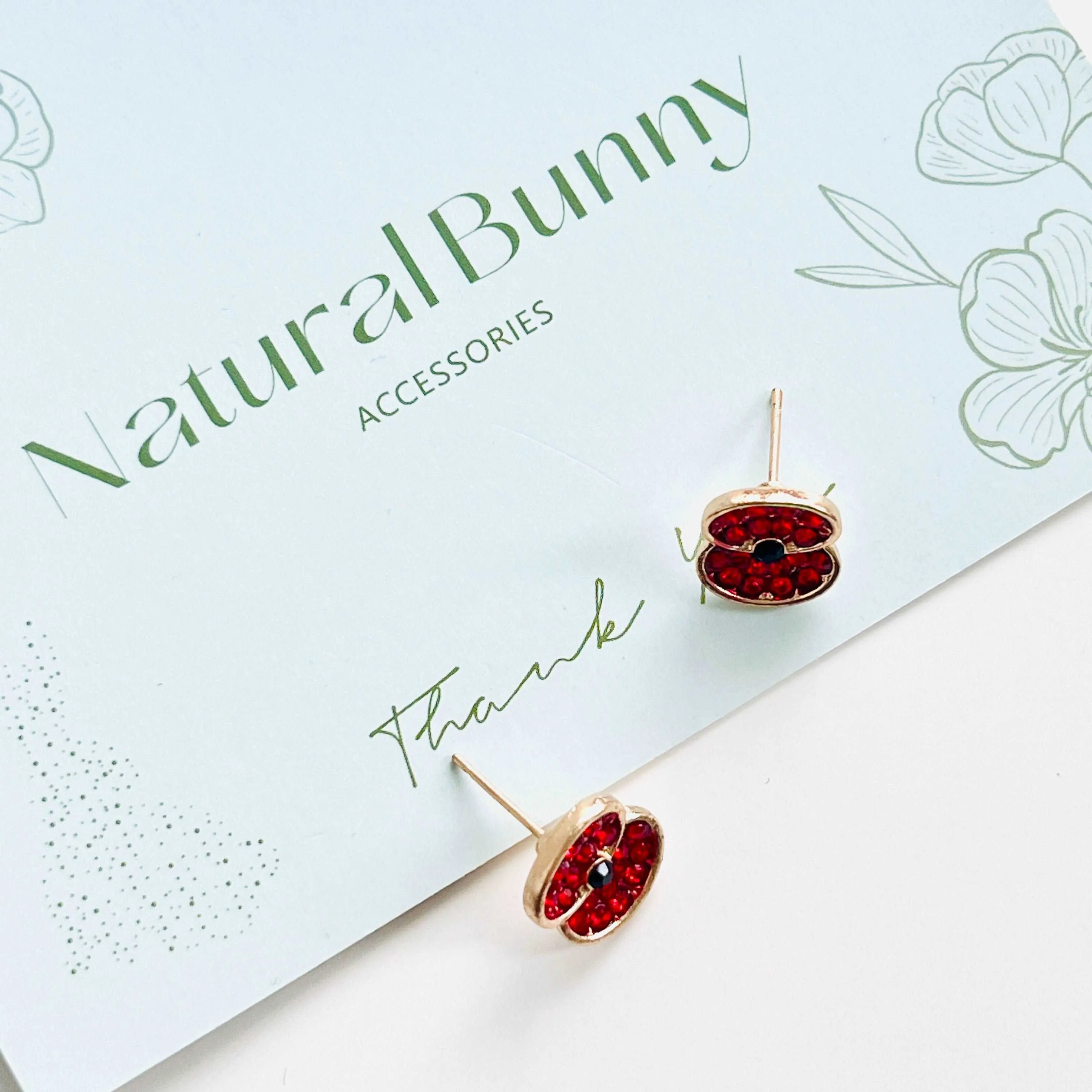 Crystal Red Poppy Stud Earrings