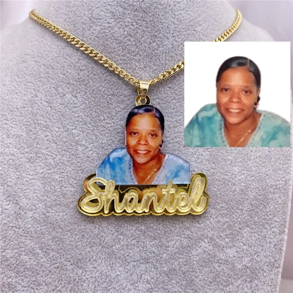 Custom Name Picture Necklace for Kids Personalized Acrylic Pendent Necklace Custome Memory Jewelry