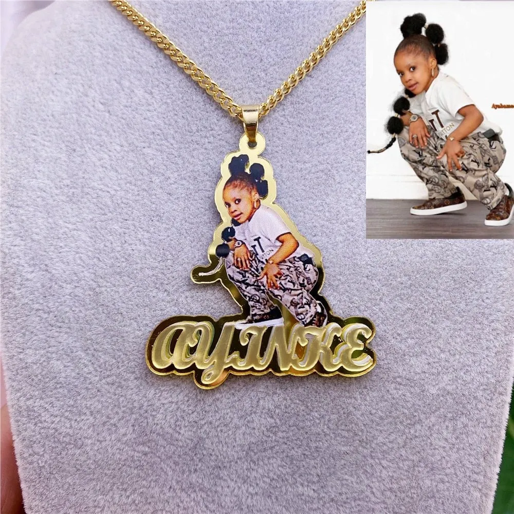 Custom Name Picture Necklace for Kids Personalized Acrylic Pendent Necklace Custome Memory Jewelry