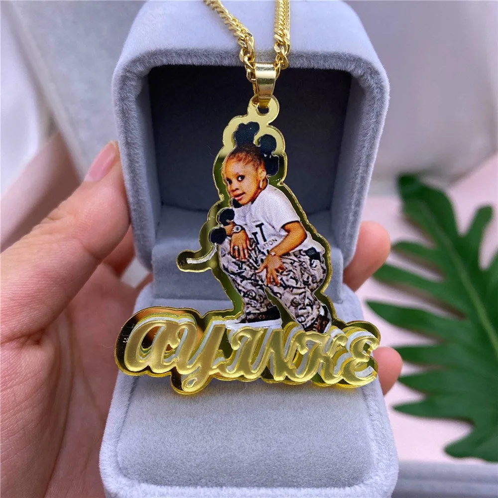 Custom Name Picture Necklace for Kids Personalized Acrylic Pendent Necklace Custome Memory Jewelry