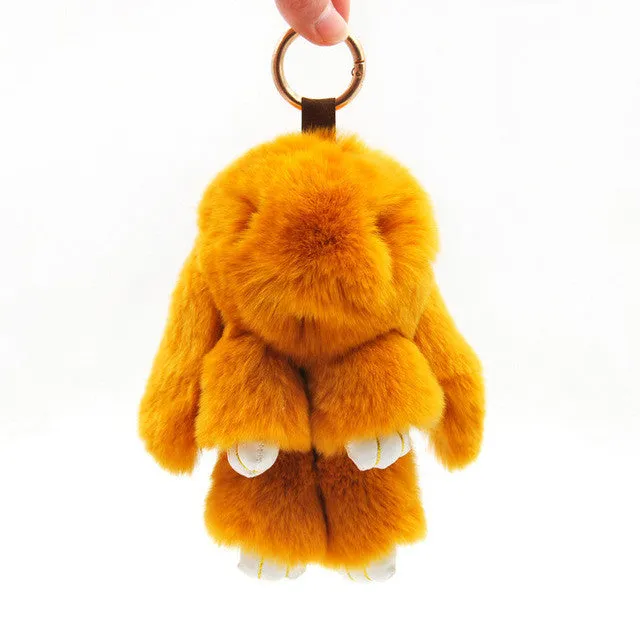 Cute Mini Genuine Rabbit Fur Pom Pom Key Chain Women Trinket Rabbit Toy Doll Bag Car Key Ring Monster Keychain Jewelry Gift