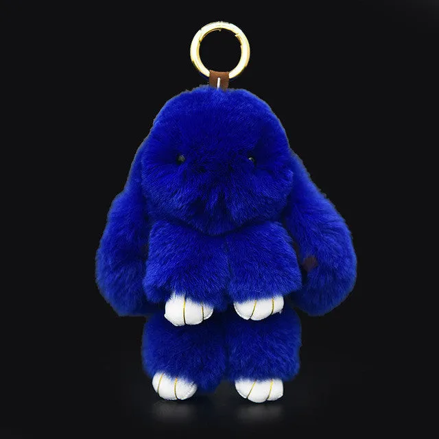 Cute Mini Genuine Rabbit Fur Pom Pom Key Chain Women Trinket Rabbit Toy Doll Bag Car Key Ring Monster Keychain Jewelry Gift