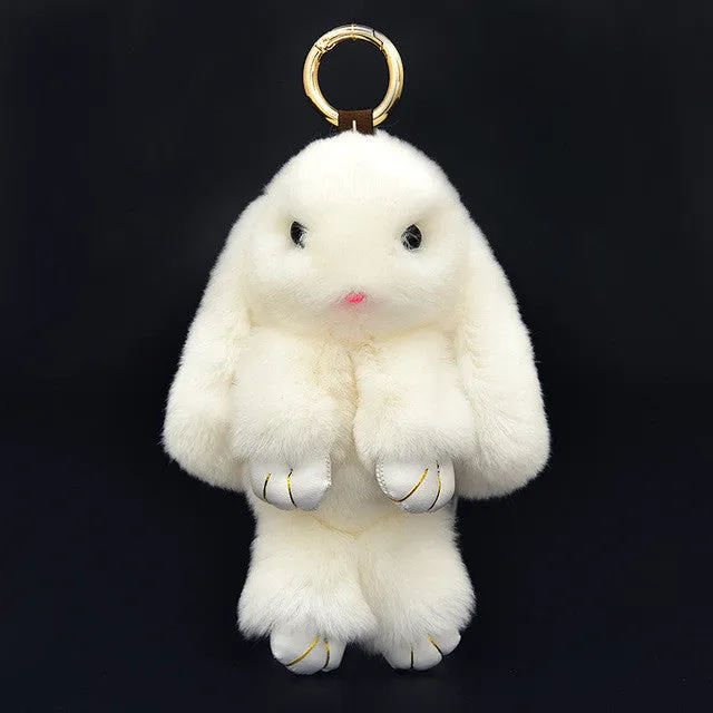 Cute Mini Genuine Rabbit Fur Pom Pom Key Chain Women Trinket Rabbit Toy Doll Bag Car Key Ring Monster Keychain Jewelry Gift