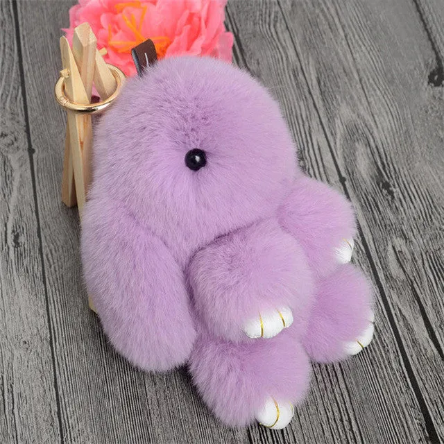 Cute Mini Genuine Rabbit Fur Pom Pom Key Chain Women Trinket Rabbit Toy Doll Bag Car Key Ring Monster Keychain Jewelry Gift