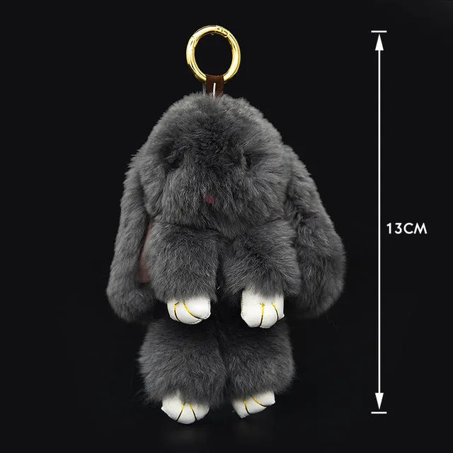 Cute Mini Natural Rabbit Fur Pom Pom Key Chain Women Trinket Bunny Toy Doll Bag Car Key Ring Monster Keychain Party Jewelry Gift