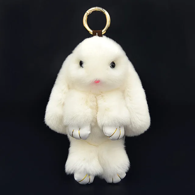 Cute Mini Natural Rabbit Fur Pom Pom Key Chain Women Trinket Bunny Toy Doll Bag Car Key Ring Monster Keychain Party Jewelry Gift