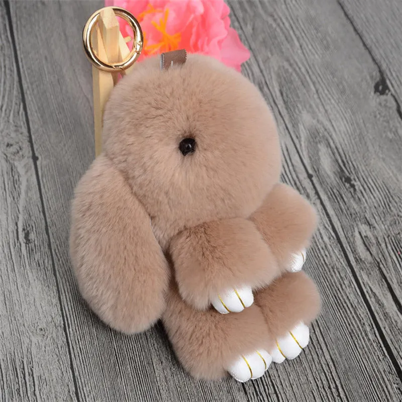 Cute Mini Natural Rabbit Fur Pom Pom Key Chain Women Trinket Bunny Toy Doll Bag Car Key Ring Monster Keychain Party Jewelry Gift