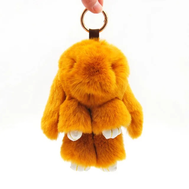 Cute Mini Natural Rabbit Fur Pom Pom Key Chain Women Trinket Bunny Toy Doll Bag Car Key Ring Monster Keychain Party Jewelry Gift