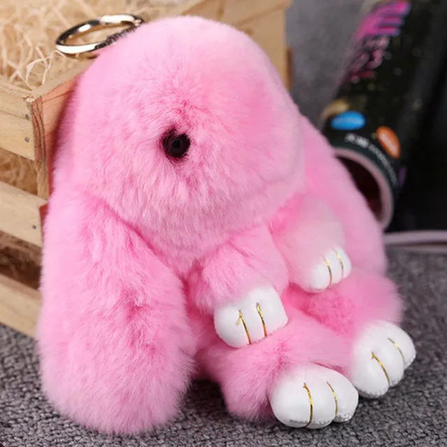 Cute Mini Natural Rabbit Fur Pom Pom Key Chain Women Trinket Bunny Toy Doll Bag Car Key Ring Monster Keychain Party Jewelry Gift