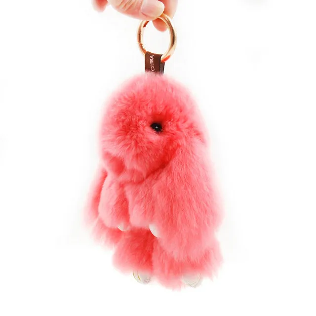 Cute Mini Natural Rabbit Fur Pom Pom Key Chain Women Trinket Bunny Toy Doll Bag Car Key Ring Monster Keychain Party Jewelry Gift