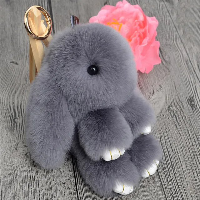 Cute Mini Natural Rabbit Fur Pom Pom Key Chain Women Trinket Bunny Toy Doll Bag Car Key Ring Monster Keychain Party Jewelry Gift